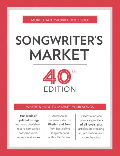 Binding: Paperback
Description: Songwriter's Market is the go - to source for songwriters and performing artists who seek career advice and up - to - date information for placing their songs with music publishers discovering record companies or producers securing representation with a manager and much more.
