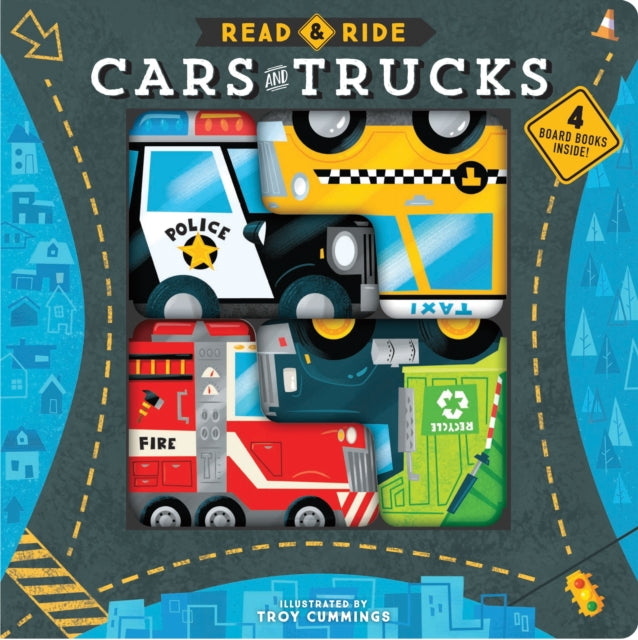 Binding: Special Bindings
Description: The ultimate book and playset for vehicle - loving toddlers! Police car fire truck taxi and recycling truck board books vroom and zoom in and out of three play scenes making sure the community is safe and sound.