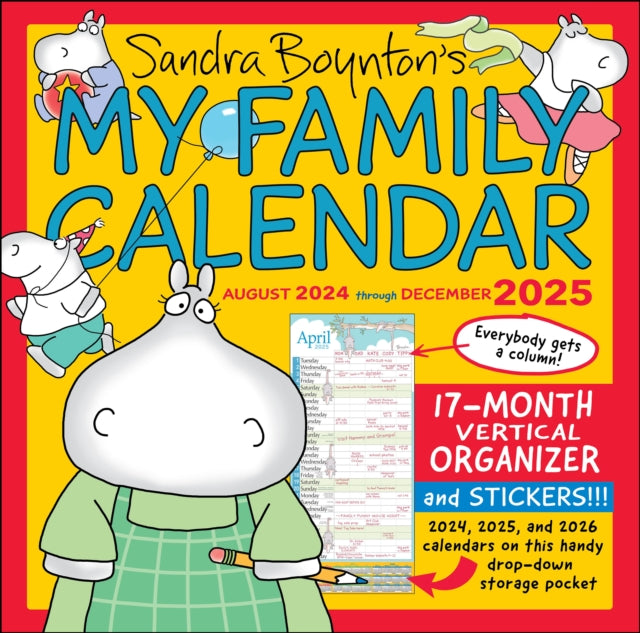 Binding: Calendars
Description: The #1 bestselling family wall calendar makes scheduling and organizing fun (insofar as possible) with Sandra Boynton's nifty unpredictable animal characters cheering you along.