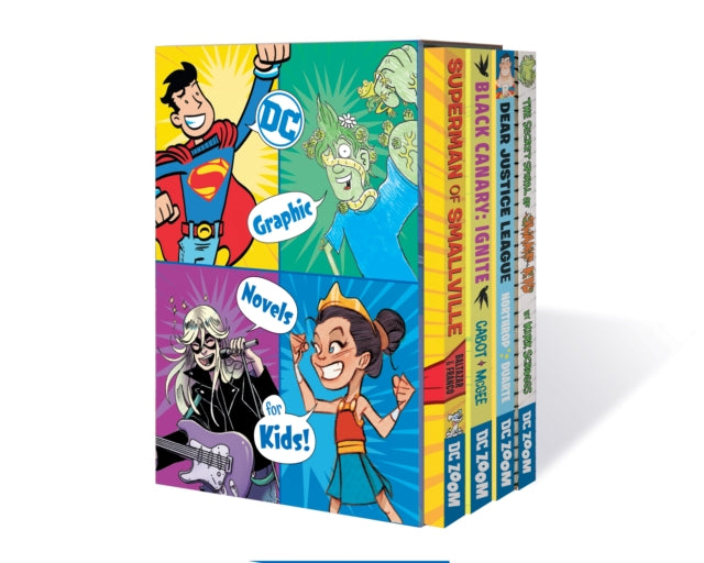 Binding: Paperback
Description: Four of DC's acclaimed graphic novels for kids are collected in one brand new box set! Dear Justice League Superman of Smallville Black Canary: Ignite The Secret Spiral of Swamp Dear Justice League shows the World's Greatest Heroes answering fan letters while fighting for justice.
