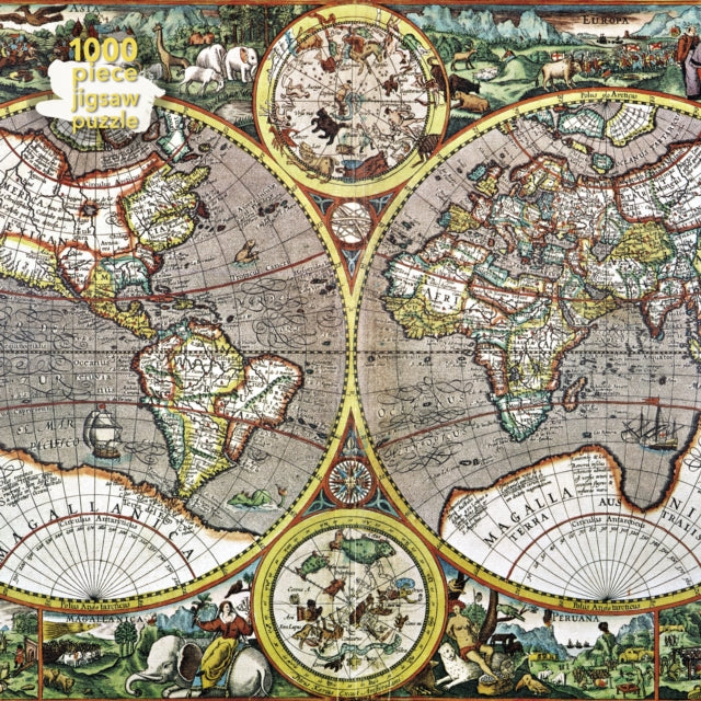 Flame Tree Publishing - Adult Jigsaw Puzzle Pieter Van Den Keere: Antique Map Of The World 1000 - Piece Jigsaw Puzzles