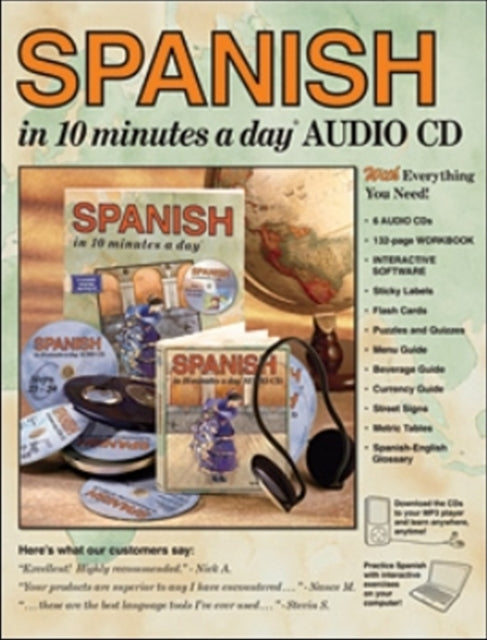 Binding: Multiple Components
Description: Spanish in 10 minutes a day Audio CD is a great first step to learning Spanish. This audio program takes you on a walking tour through learning the language. Your audio instructor guides you each step of the way introducing new words then phrases then sentences.