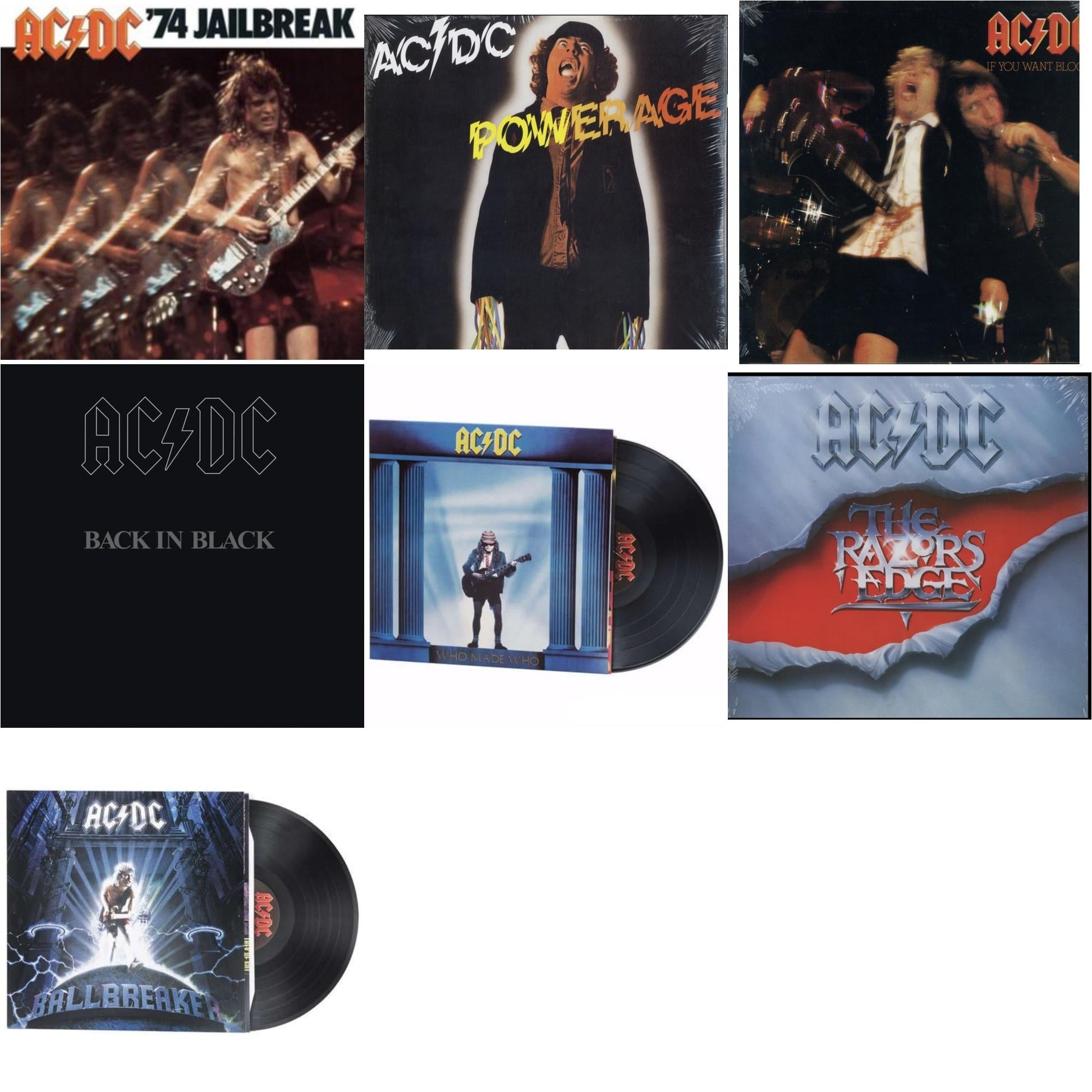 This is a 7 LP Vinyl SKU bundle.
1.This LP Vinyl is brand new.Format: LP VinylMusic Style: Hard RockThis item's title is: 74 Jailbreak (180G)Artist: Ac/DcLabel: LEGACYBarcode: 696998020016Release Date: 10/14/2003
2.This LP Vinyl is brand new.
