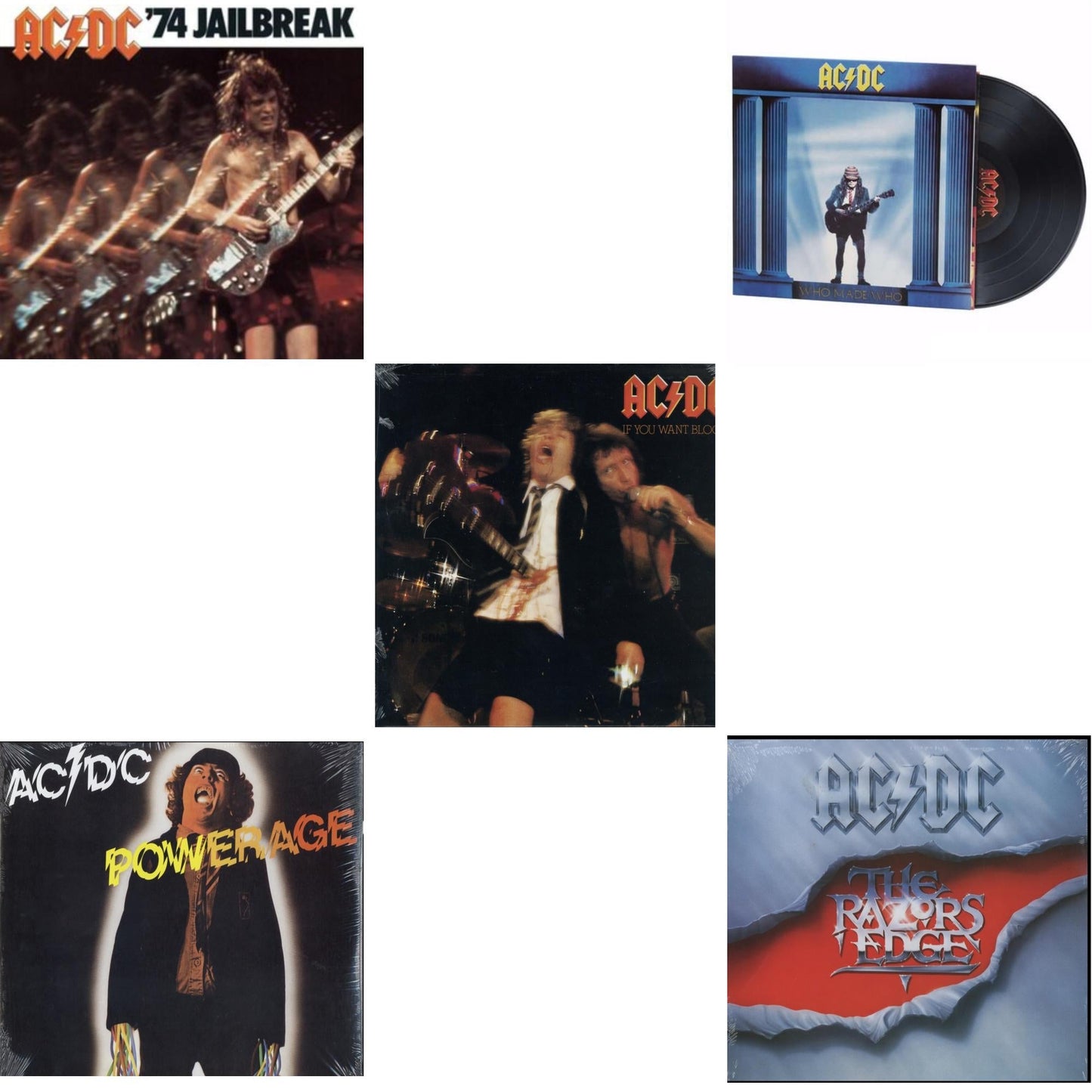 This is a 5 LP Vinyl SKU bundle.
1.This LP Vinyl is brand new.Format: LP VinylMusic Style: Hard RockThis item's title is: 74 Jailbreak (180G)Artist: Ac/DcLabel: LEGACYBarcode: 696998020016Release Date: 10/14/2003
2.This LP Vinyl is brand new.