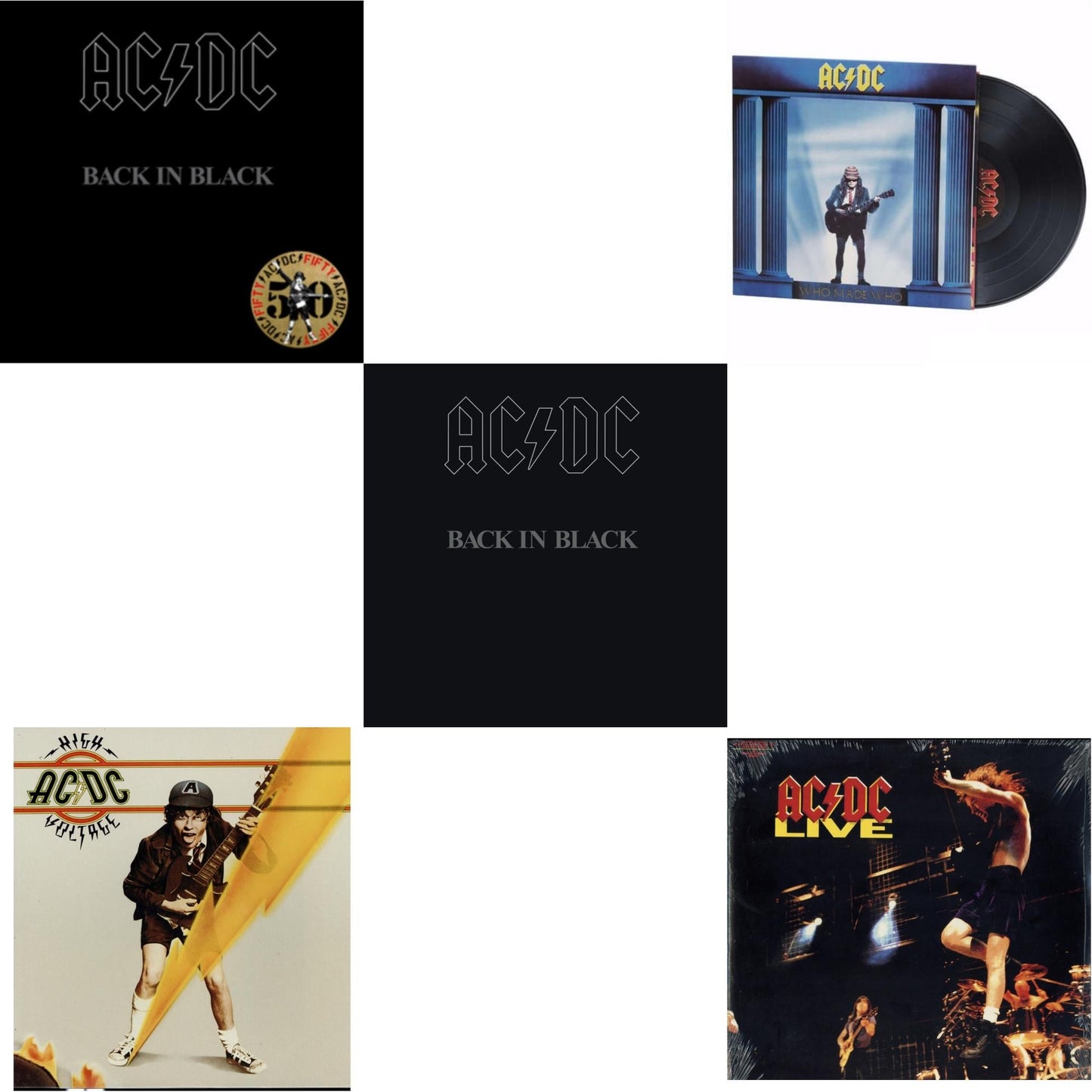 Back In Black (Gold Metallic LP Vinyl) & High Voltage (180G) & Back In Black (180G) & Who Made Who (180G) & Live (2LP/180G)