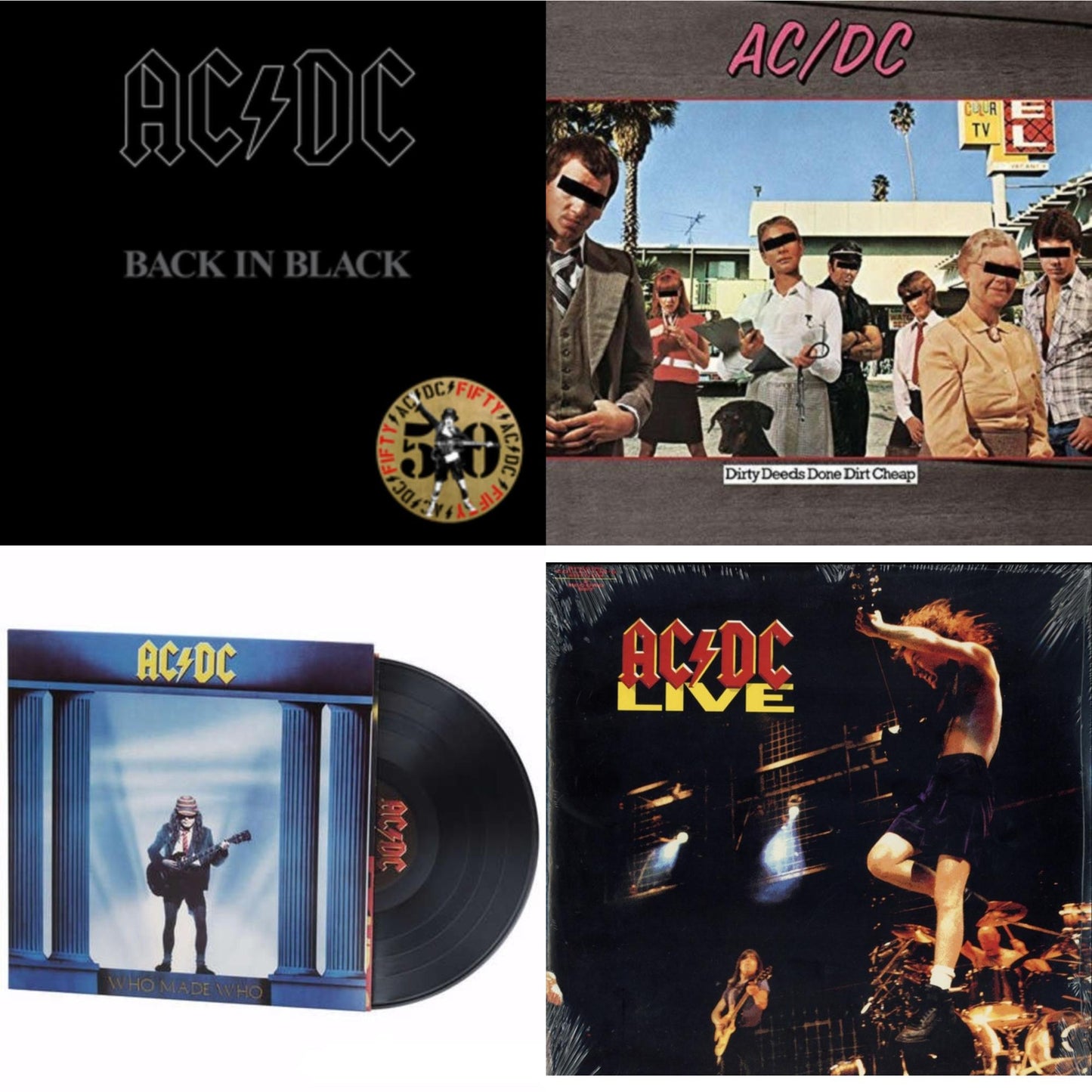 Back In Black (Gold Metallic LP Vinyl) & Dirty Deeds Done Dirt Cheap (180G) & Who Made Who (180G) & Live (2LP/180G)