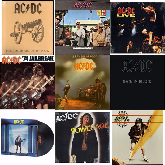 74 Jailbreak (180G) & High Voltage (180G) & Dirty Deeds Done Dirt Cheap (180G) & Let There Be Rock (180G) & Powerage (180G) & Back In Black (180G) & For Those About To Rock (180G) & Who Made Who (180G) & Live (2LP/180G)