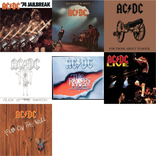 74 Jailbreak & Let There Be Rock & For Those About To Rock & Flick Of The Switch & Razor's Edge & Live & Fly On The Wall