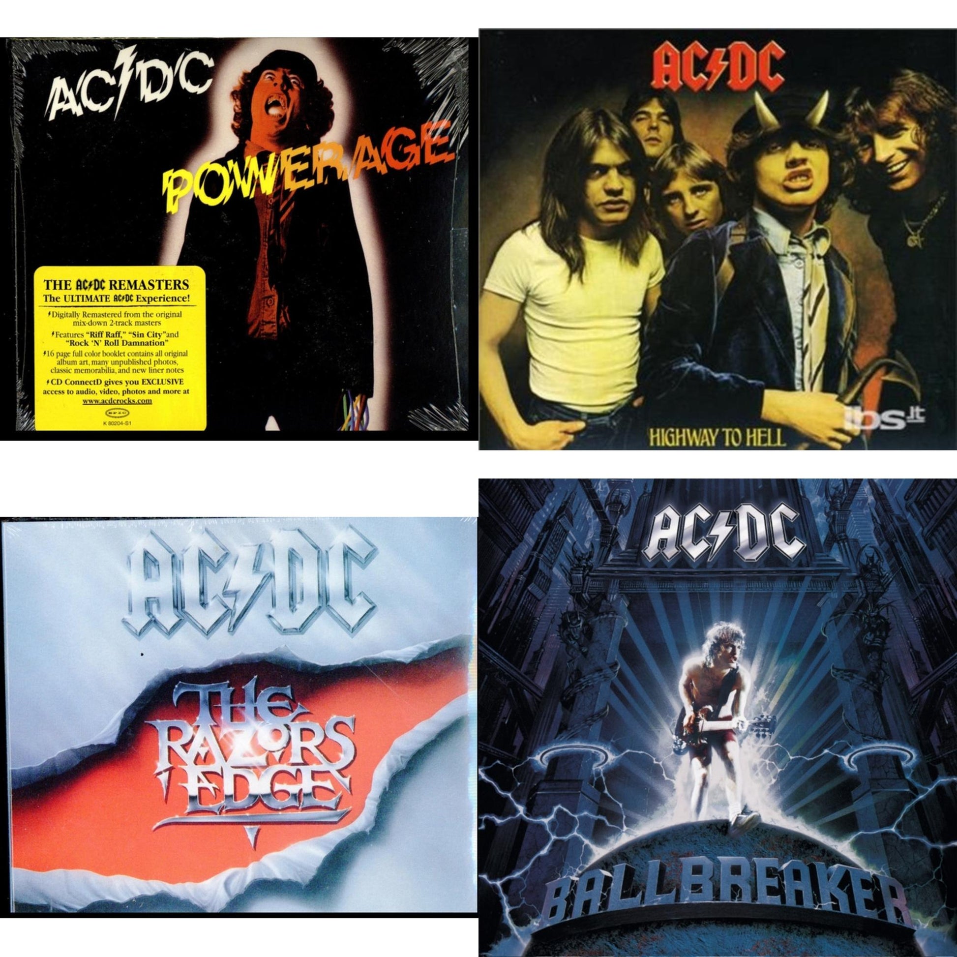 This is a 4 CD SKU bundle.
1.This CD is brand new.Format: CDMusic Style: Hard RockThis item's title is: PowerageArtist: Ac/DcLabel: LEGACYBarcode: 696998020429Release Date: 4/29/2003
2.This CD is brand new.