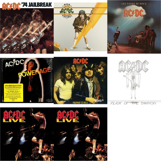 74 Jailbreak & High Voltage & Let There Be Rock & Powerage & Highway To Hell & Flick Of The Switch & Live & Live