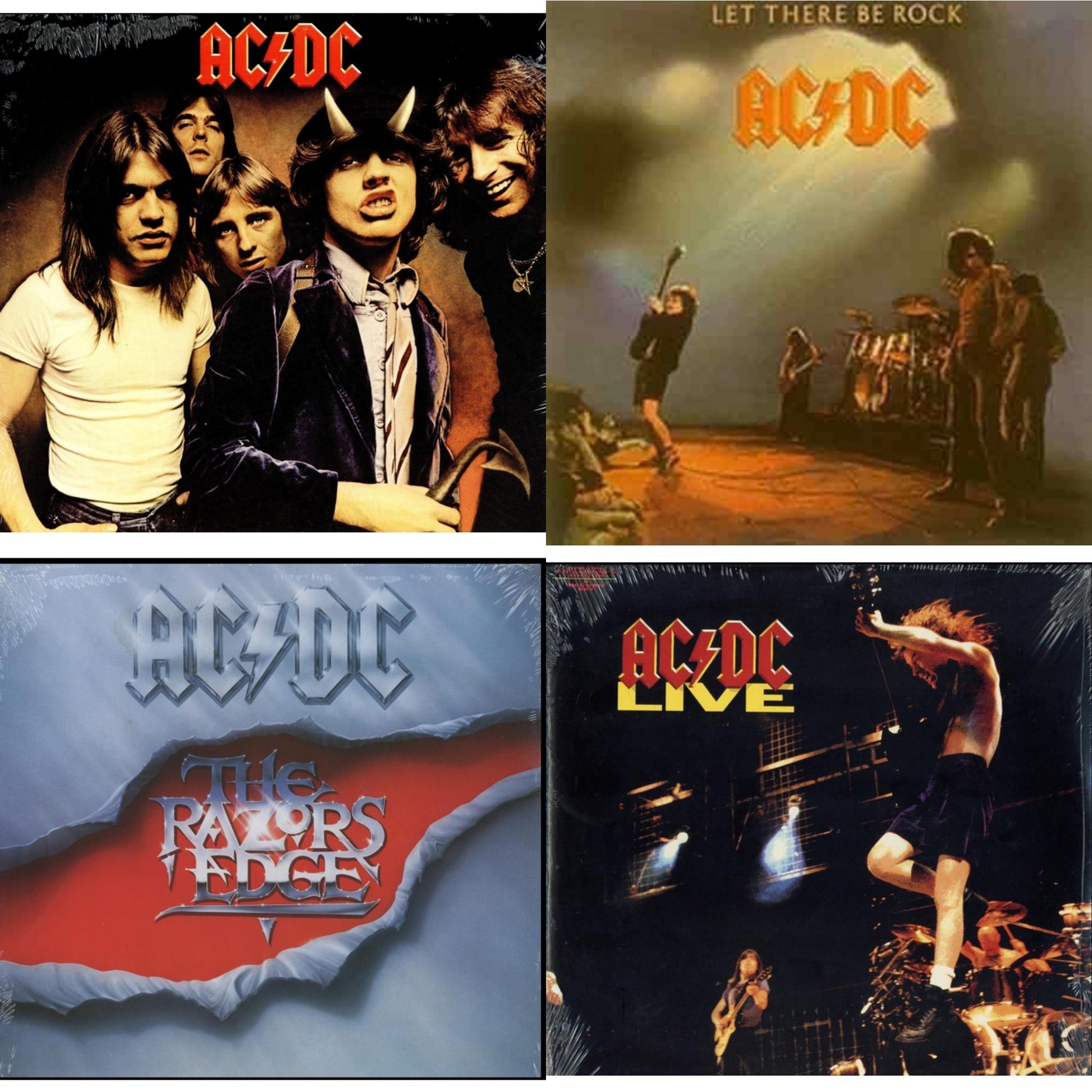 This is a 4 LP Vinyl SKU bundle.
1.This LP Vinyl is brand new.Format: LP VinylMusic Style: Hard RockThis item's title is: Let There Be Rock (180G)Artist: Ac/DcLabel: LEGACYBarcode: 696998020313Release Date: 10/14/2003
2.This LP Vinyl is brand new.