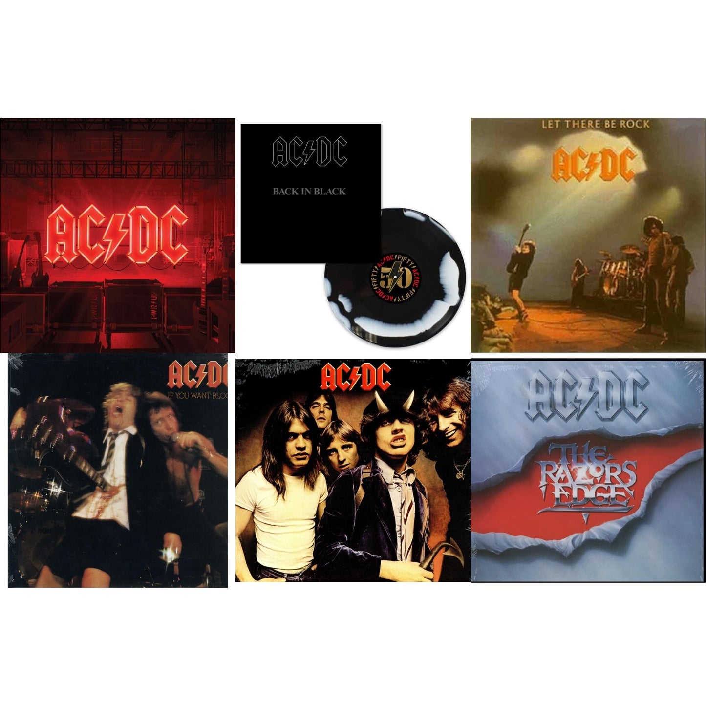 Power Up (180G/Gatefold Jacket/Inner Sleeve) & Back In Black (Black/White Blend LP Vinyl) & Let There Be Rock (180G) & If You Want Blood You've Got It (180G) & Highway To Hell (180G) & Razor’S Edge (180G)