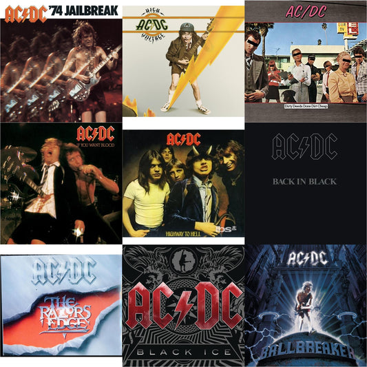 74 Jailbreak & High Voltage & Dirty Deeds Done Dirt Cheap & If You Want Blood You've Got It & Highway To Hell & Back In Black & Razor's Edge & Black Ice & Ballbreaker
