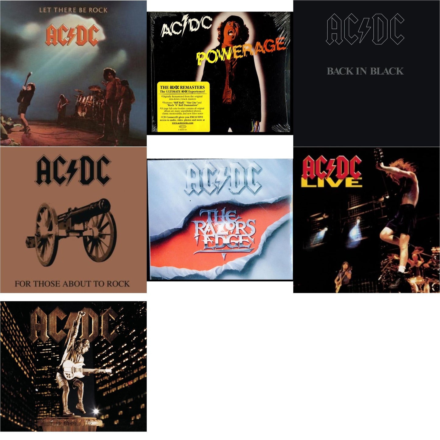 This is a 7 CD SKU bundle.
1.This CD is brand new.Format: CDMusic Style: Hard RockThis item's title is: Let There Be RockArtist: Ac/DcLabel: LEGACYBarcode: 696998020320Release Date: 4/29/2003
2.This CD is brand new.