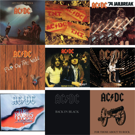 74 Jailbreak & Let There Be Rock & Highway To Hell & Back In Black & For Those About To Rock & Razor's Edge & Tnt & Stiff Upper Lip & Fly On The Wall
