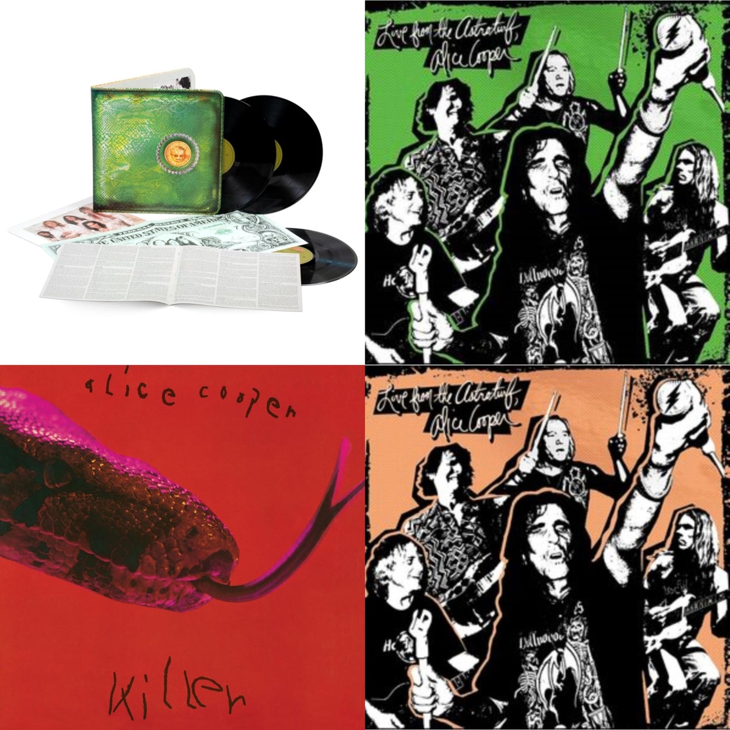 This is a 4 LP Vinyl SKU bundle.
1.This LP Vinyl is brand new.Format: LP VinylMusic Style: Hard RockThis item's title is: Live From The Astroturf (Glow-In-The-Dark LP Vinyl/DVD)Artist: Alice CooperLabel: EARMUSICBarcode: 4029759178729Release Date: 9/30/2022
2.