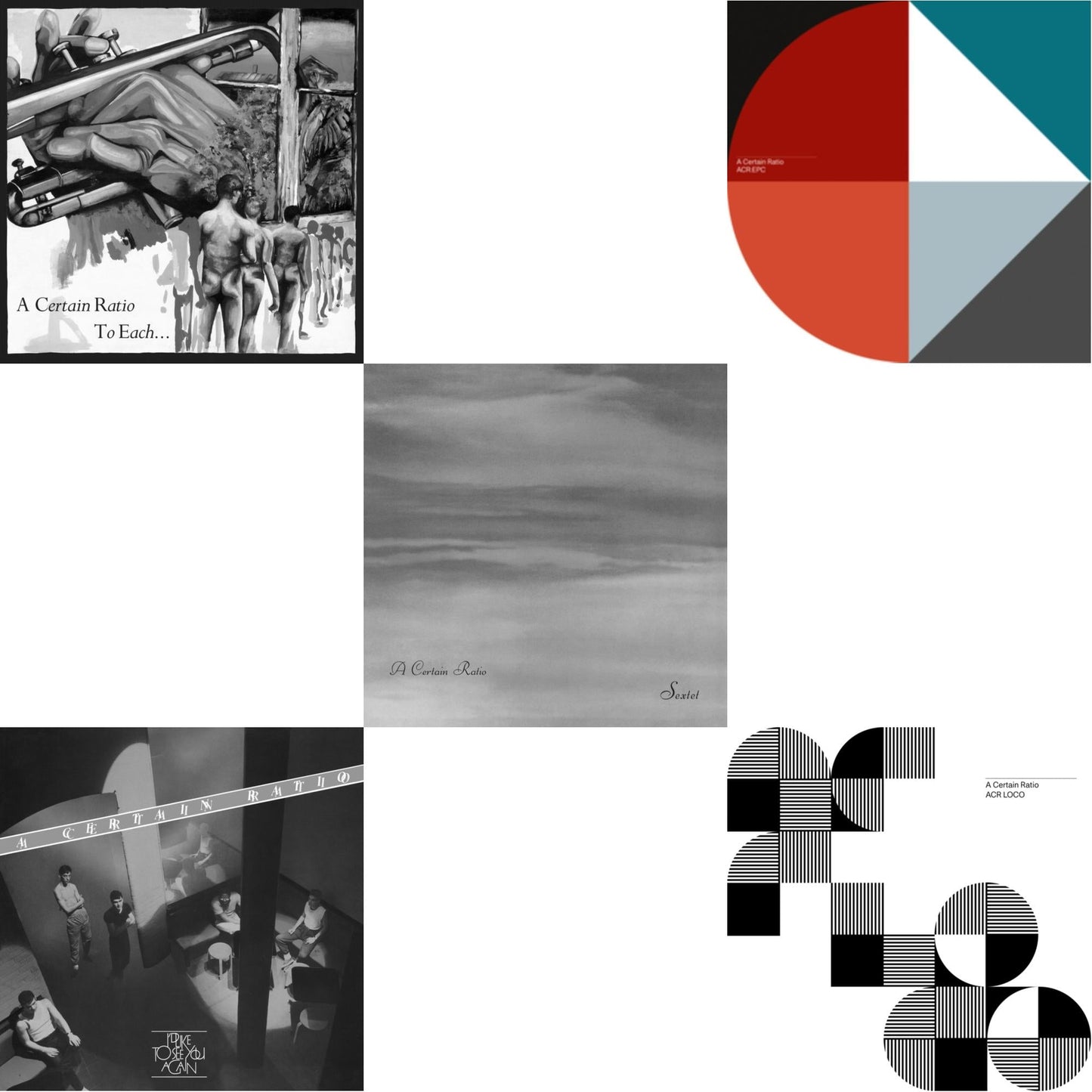 This is a 5 LP Vinyl SKU bundle.
1.This LP Vinyl is brand new.Format: LP VinylThis item's title is: To Each... (Limited Edition White LP Vinyl)Artist: A Certain RatioLabel: MUTEBarcode: 724596970560Release Date: 1/15/2021
2.This LP Vinyl is brand new.