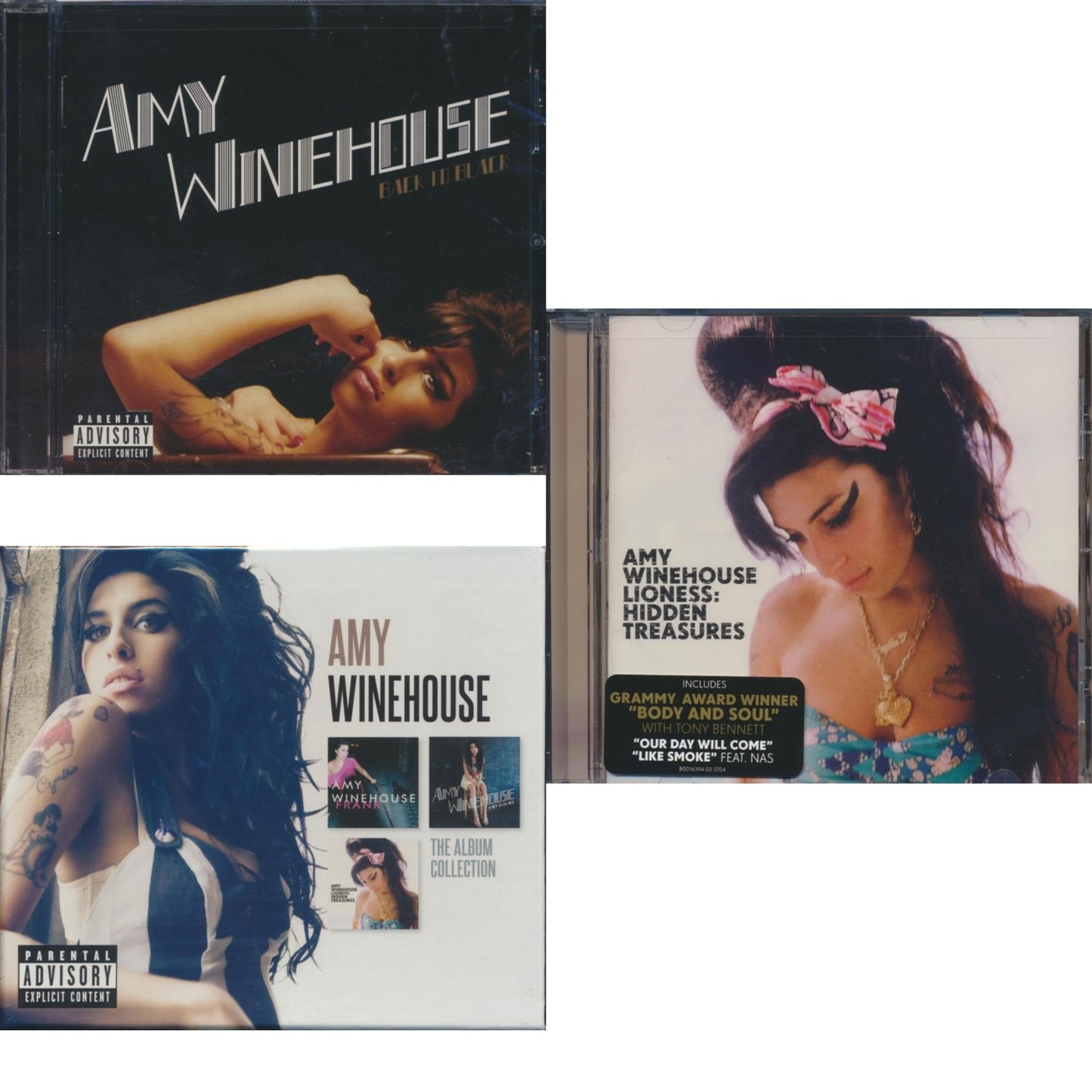 This is a 3 CD SKU bundle.
1.This CD is brand new.Format: CDMusic Style: SoulThis item's title is: Back To BlackArtist: Amy WinehouseLabel: Universal Republic RecordsBarcode: 602517229679Release Date: 3/13/2007
2.This CD is brand new.