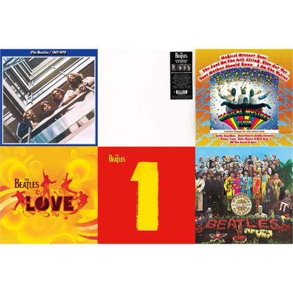 This is a 6 LP Vinyl SKU bundle.
1.This LP Vinyl is brand new.Format: LP VinylMusic Style: SoundtrackThis item's title is: Magical Mystery TourArtist: BeatlesLabel: UMEBarcode: 094638246510Release Date: 11/13/2012
2.This LP Vinyl is brand new.