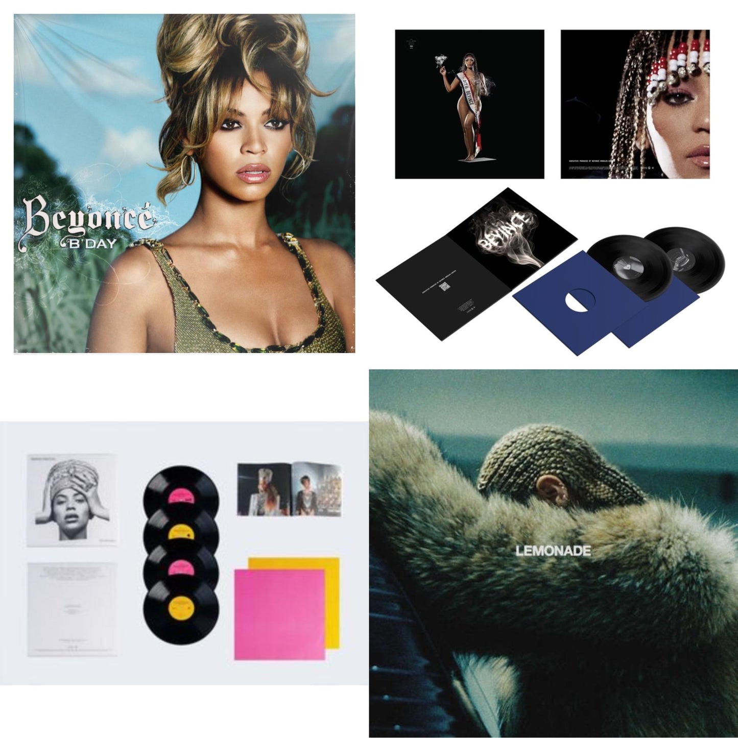 This is a 4 LP Vinyl SKU bundle.
1.This LP Vinyl is brand new.Format: LP VinylMusic Style: Contemporary R&BThis item's title is: B'day (2LP/180G)Artist: BeyonceLabel: LEGACYBarcode: 827969092019Release Date: 9/12/2006
2.This LP Vinyl is brand new.
