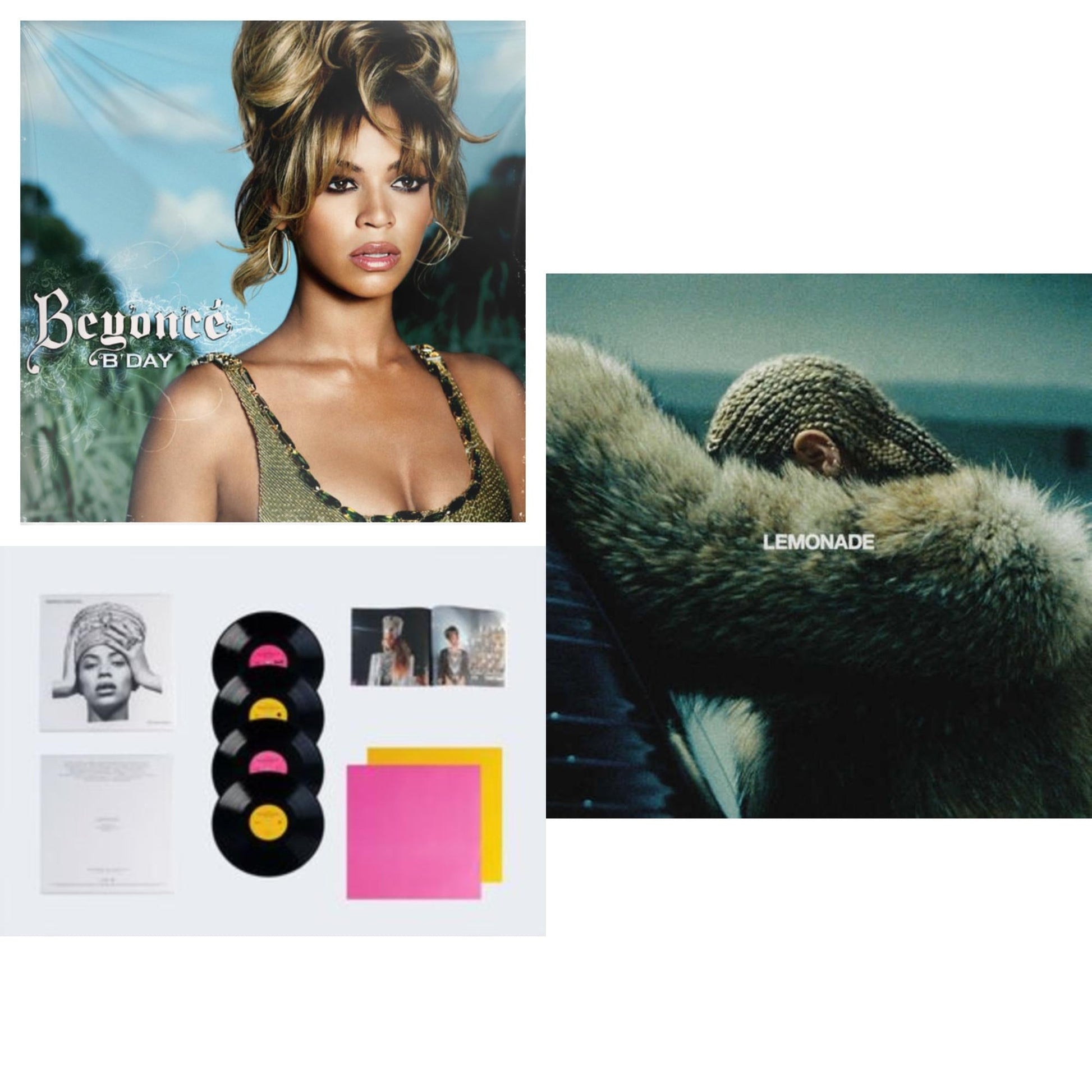 This is a 3 LP Vinyl SKU bundle.
1.This LP Vinyl is brand new.Format: LP VinylMusic Style: Contemporary R&BThis item's title is: B'day (2LP/180G)Artist: BeyonceLabel: LEGACYBarcode: 827969092019Release Date: 9/12/2006
2.This LP Vinyl is brand new.
