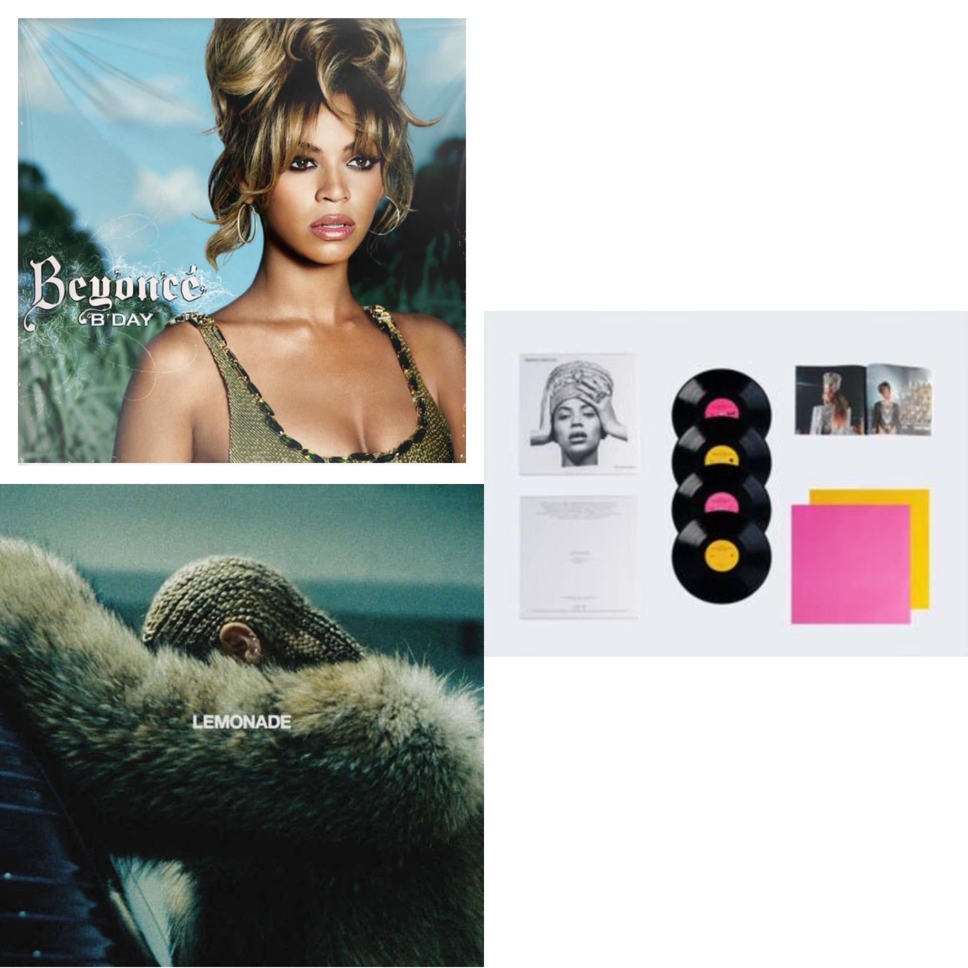 This is a 3 LP Vinyl SKU bundle.
1.This LP Vinyl is brand new.Format: LP VinylMusic Style: Contemporary R&BThis item's title is: B'day (2LP/180G)Artist: BeyonceLabel: LEGACYBarcode: 827969092019Release Date: 9/12/2006
2.This LP Vinyl is brand new.