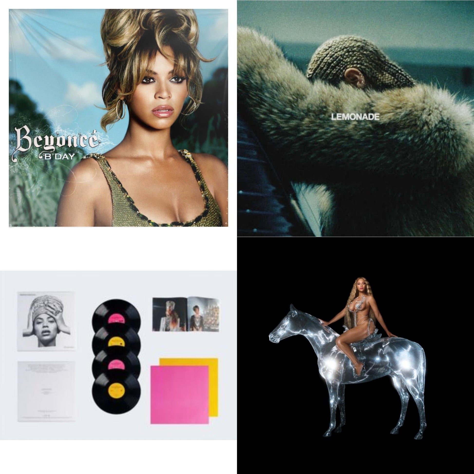 This is a 4 LP Vinyl SKU bundle.
1.This LP Vinyl is brand new.Format: LP VinylMusic Style: Contemporary R&BThis item's title is: B'day (2LP/180G)Artist: BeyonceLabel: LEGACYBarcode: 827969092019Release Date: 9/12/2006
2.This LP Vinyl is brand new.