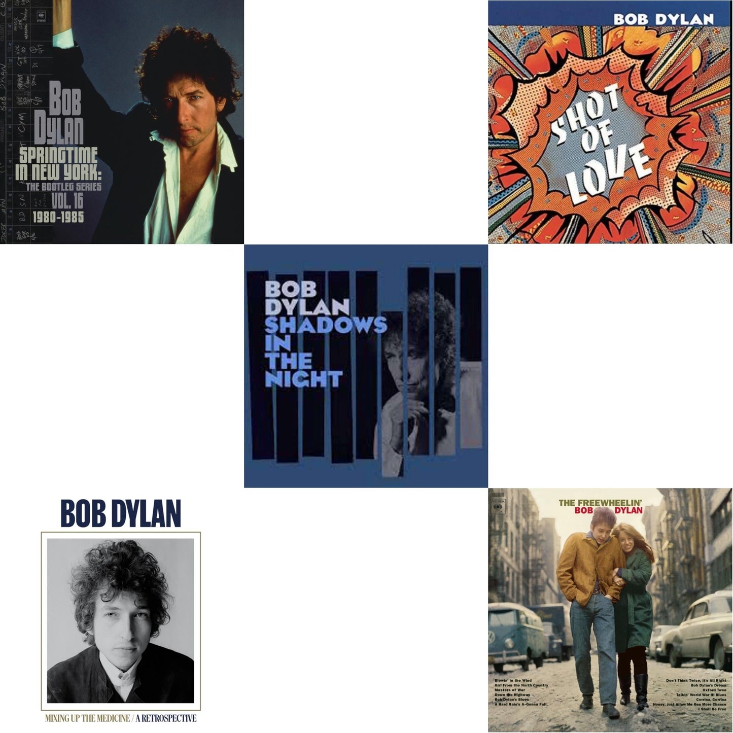 Springtime In New York: The Bootleg Series Vol. 16 (1980-1985) (2LP) & Mixing Up The Medicine & Shadows In The Night (LP/CD/180G) & Shot Of Love (150G/Dl Card) & Freewheelin Bob Dylan (140G/Dl Code)