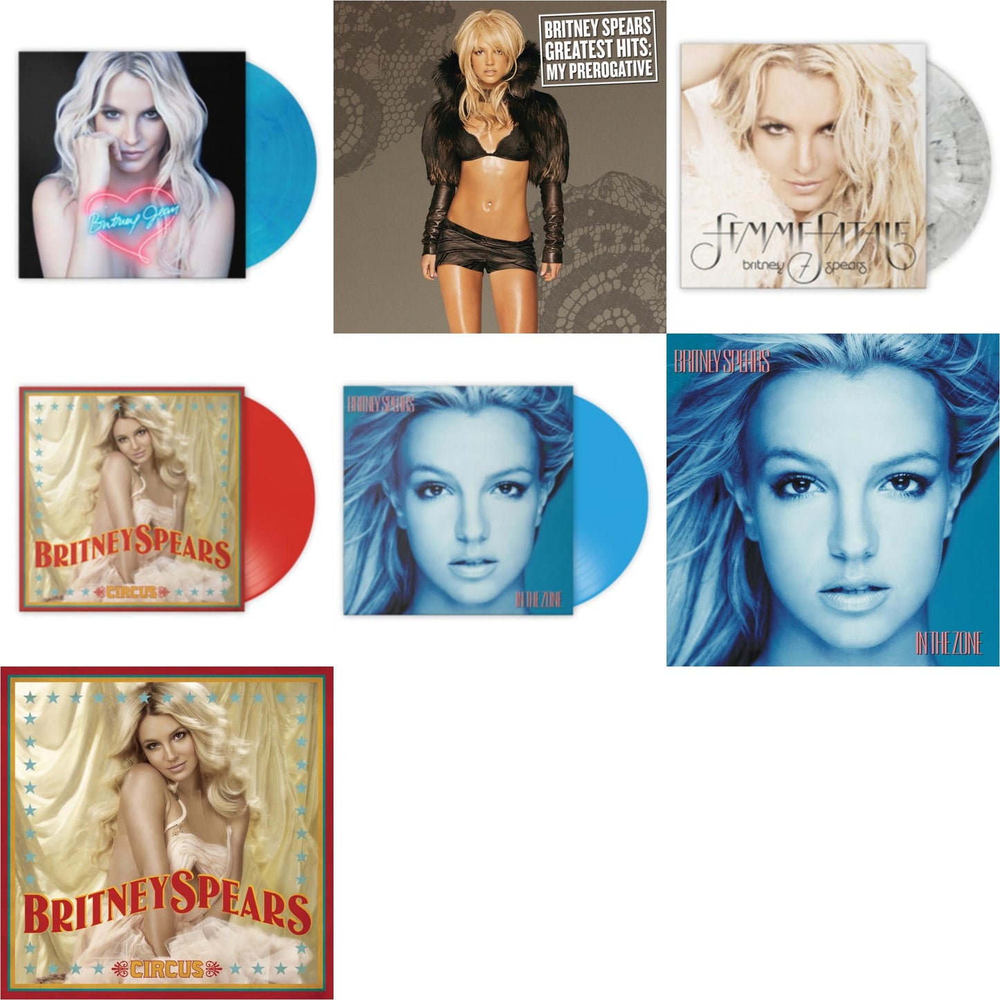 This is a 7 LP Vinyl SKU bundle.
1.This LP Vinyl is brand new.Format: LP VinylMusic Style: EuropopThis item's title is: Britney Jean (Blue Marbled LP Vinyl/Import)Artist: Britney SpearsLabel: SONY MUSIC CMGBarcode: 196587791810Release Date: 5/26/2023
2.This LP Vinyl is brand new.