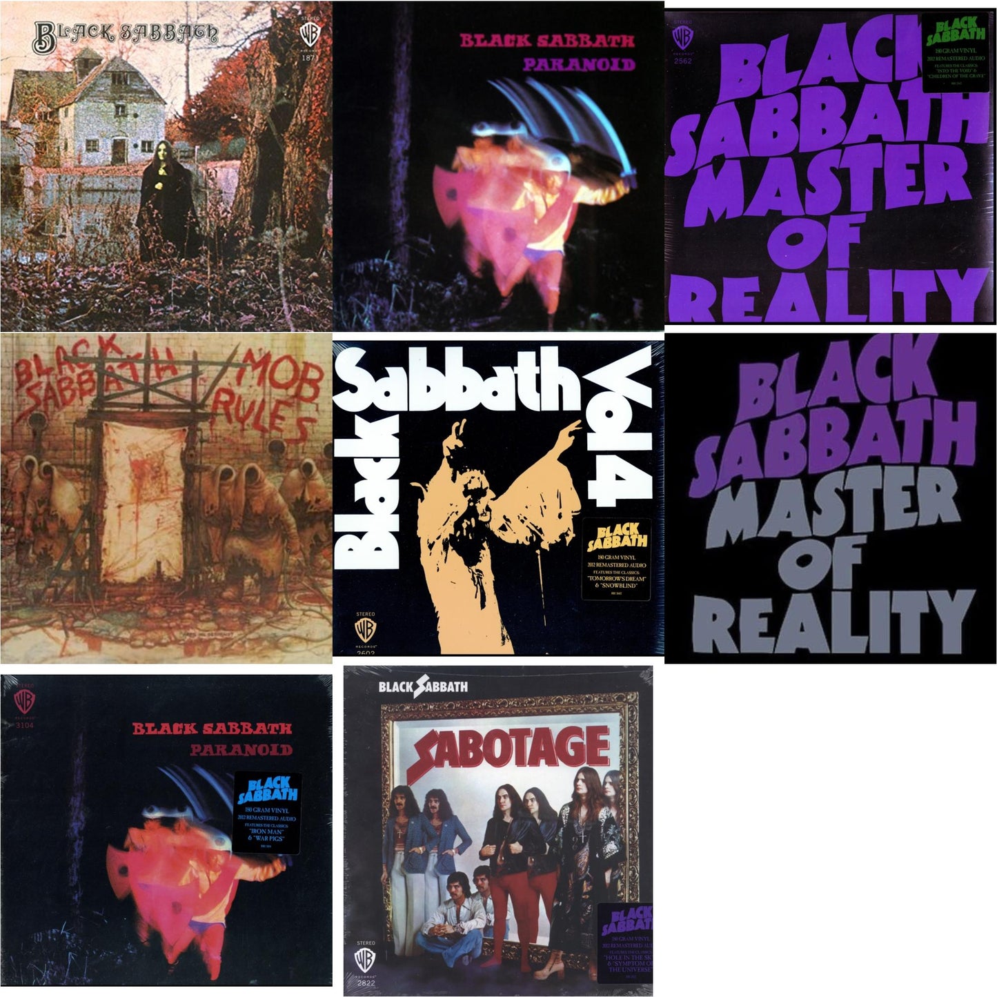 This is a 8 LP Vinyl SKU bundle.
1.This LP Vinyl is brand new.Format: LP VinylMusic Style: Hard RockThis item's title is: Sabotage (180G)Artist: Black SabbathLabel: RHINO/WARNER BROS.Barcode: 081227946562Release Date: 8/5/2016
2.This LP Vinyl is brand new.