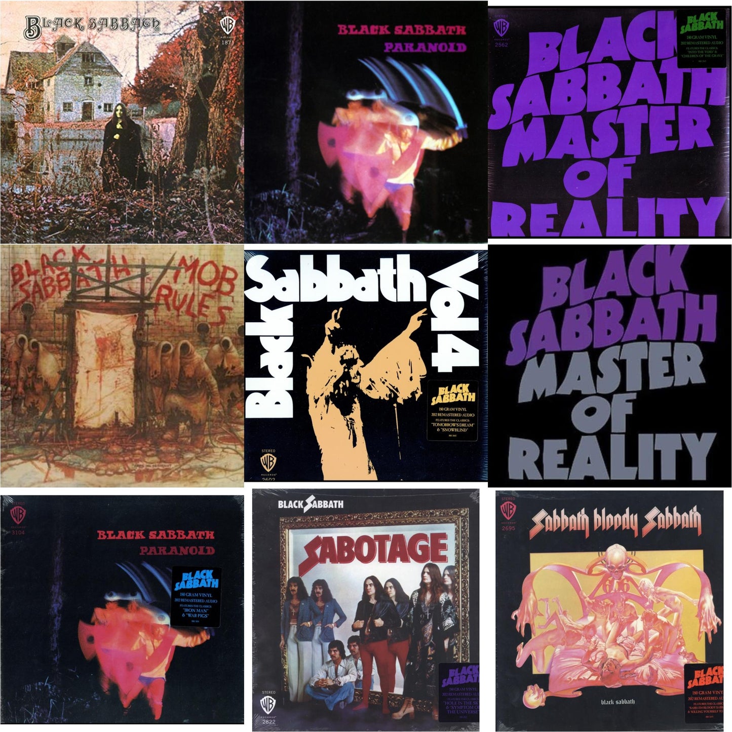 This is a 9 LP Vinyl SKU bundle.
1.This LP Vinyl is brand new.Format: LP VinylMusic Style: Hard RockThis item's title is: Sabotage (180G)Artist: Black SabbathLabel: RHINO/WARNER BROS.Barcode: 081227946562Release Date: 8/5/2016
2.This LP Vinyl is brand new.