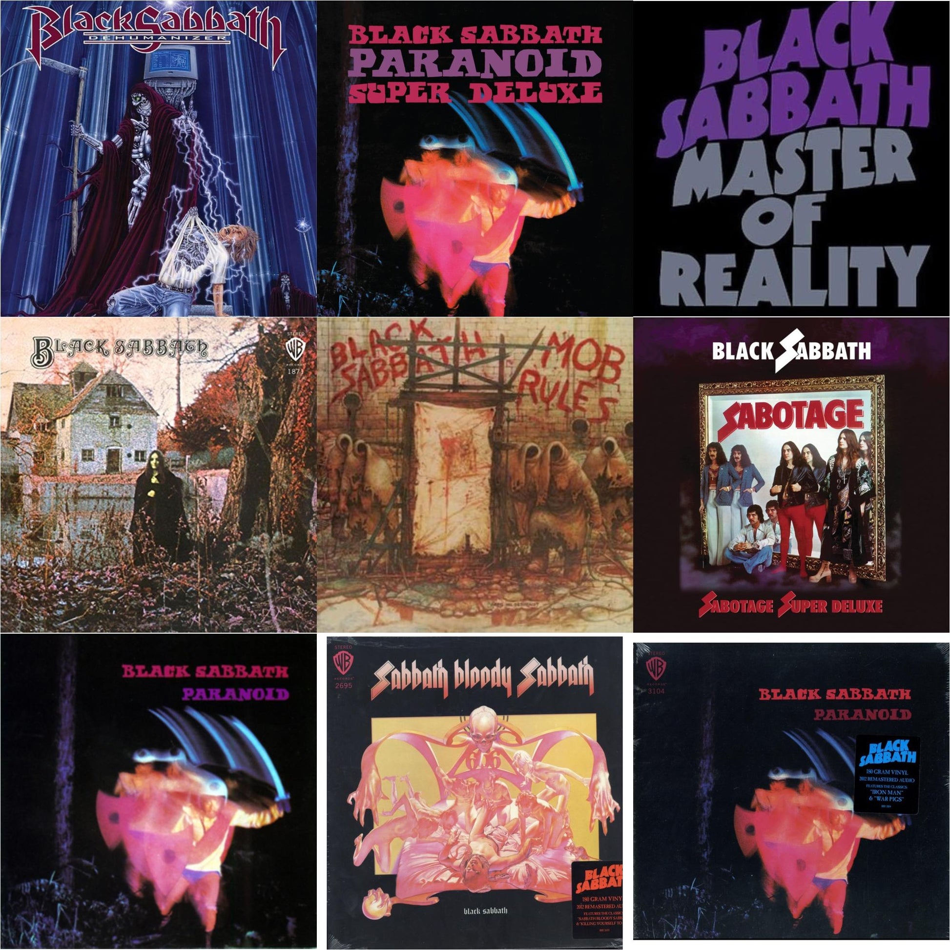 This is a 9 LP Vinyl SKU bundle.
1.This LP Vinyl is brand new.Format: LP VinylMusic Style: Hard RockThis item's title is: Sabbath Bloody Sabbath (180G)Artist: Black SabbathLabel: RHINO/WARNER BROS.Barcode: 081227946630Release Date: 8/5/2016
2.This LP Vinyl is brand new.