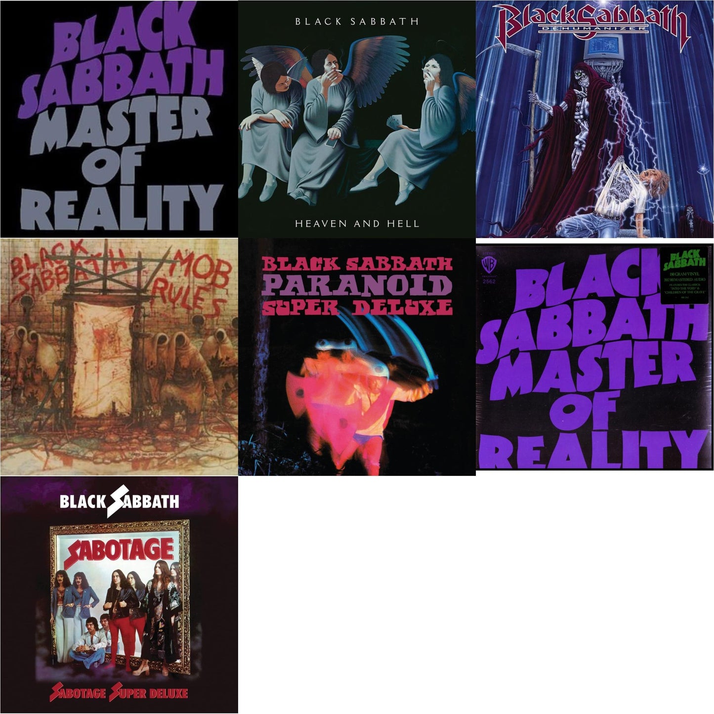 This is a 7 LP Vinyl SKU bundle.
1.This LP Vinyl is brand new.Format: LP VinylMusic Style: Hard RockThis item's title is: Master Of RealityArtist: Black SabbathLabel: BMGBarcode: 5414939920806Release Date: 6/22/2015
2.This LP Vinyl is brand new.