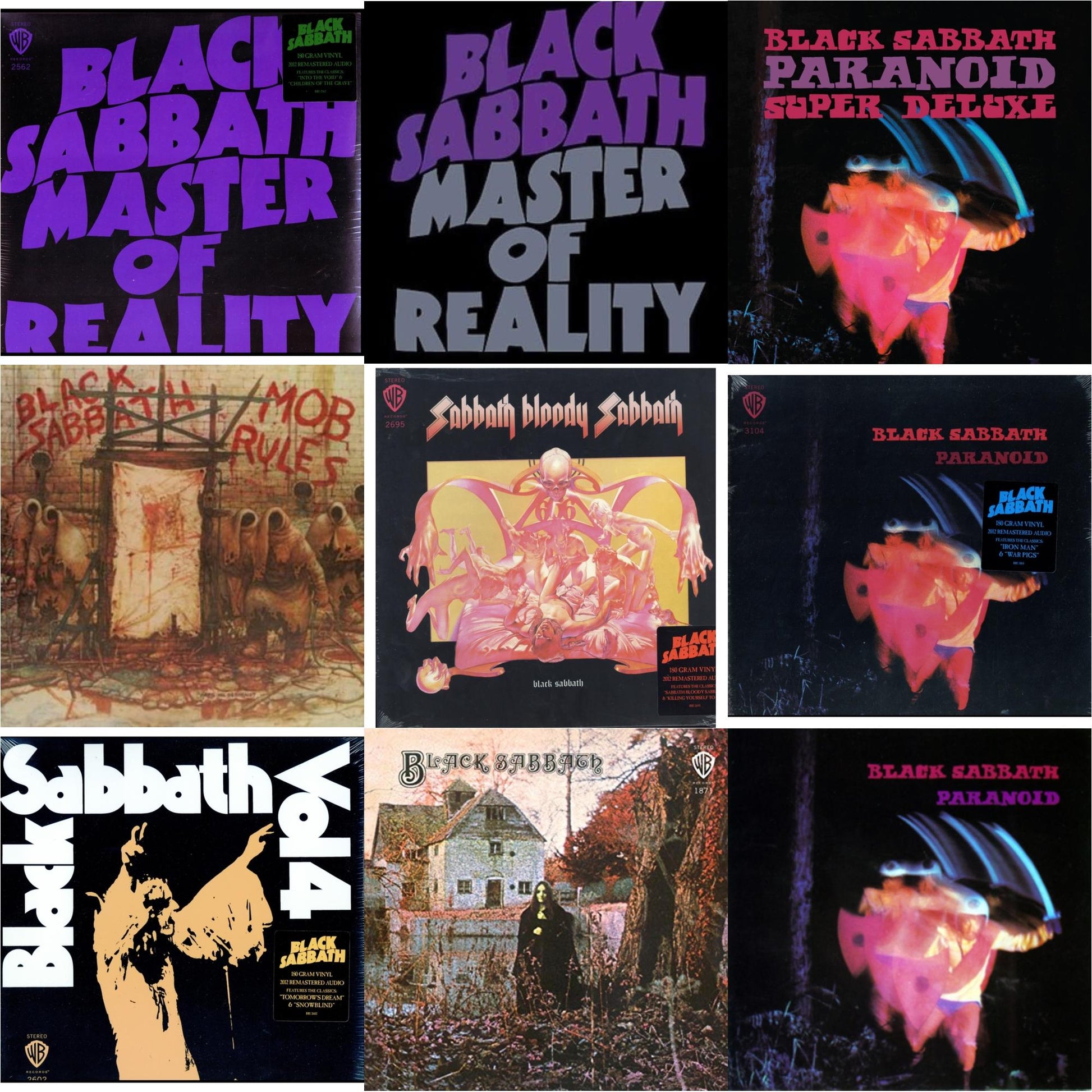 This is a 9 LP Vinyl SKU bundle.
1.This LP Vinyl is brand new.Format: LP VinylMusic Style: Heavy MetalThis item's title is: Vol. 4 (180G)Artist: Black SabbathLabel: RHINO/WARNER BROS.Barcode: 081227946609Release Date: 8/5/2016
2.This LP Vinyl is brand new.