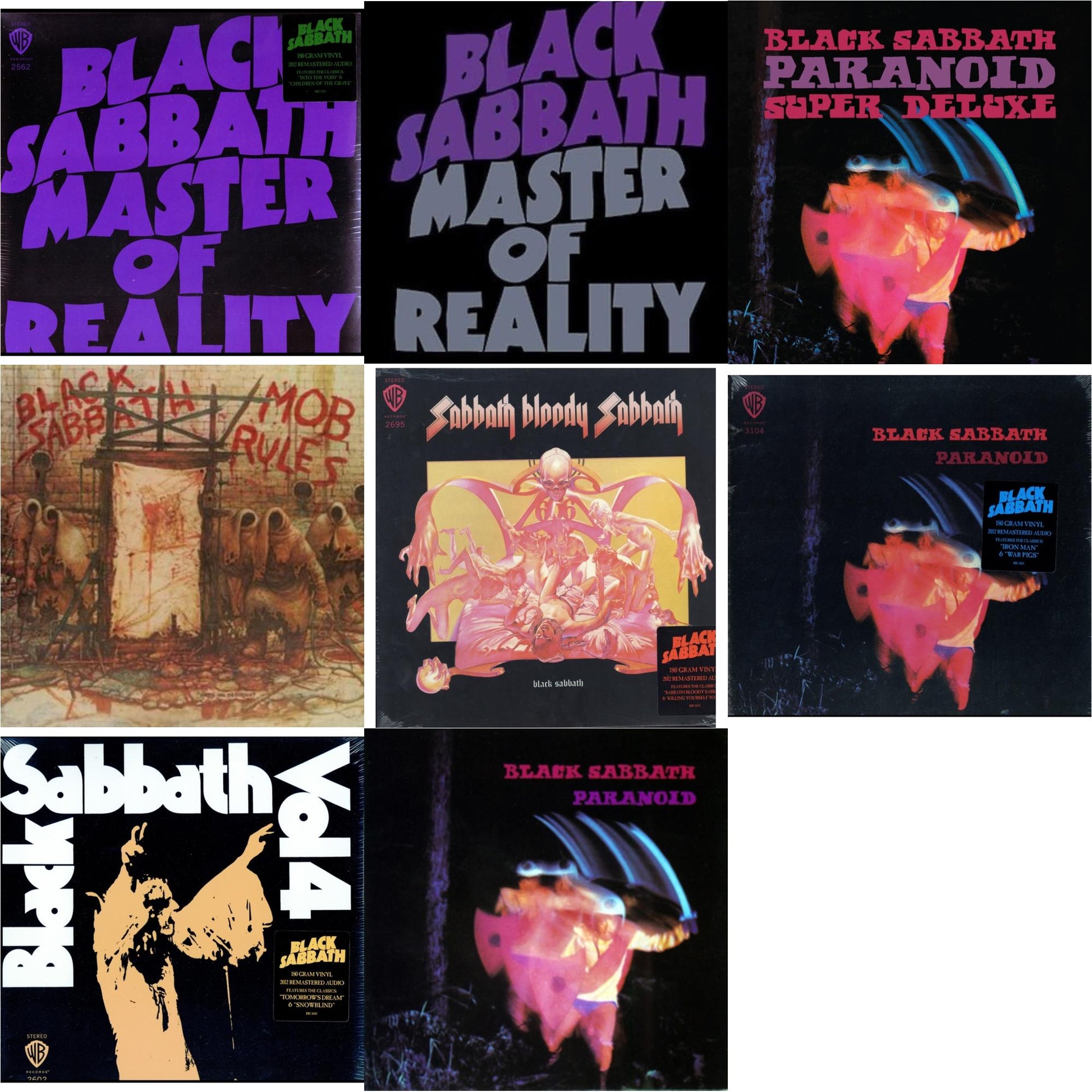 This is a 8 LP Vinyl SKU bundle.
1.This LP Vinyl is brand new.Format: LP VinylMusic Style: Heavy MetalThis item's title is: Vol. 4 (180G)Artist: Black SabbathLabel: RHINO/WARNER BROS.Barcode: 081227946609Release Date: 8/5/2016
2.This LP Vinyl is brand new.