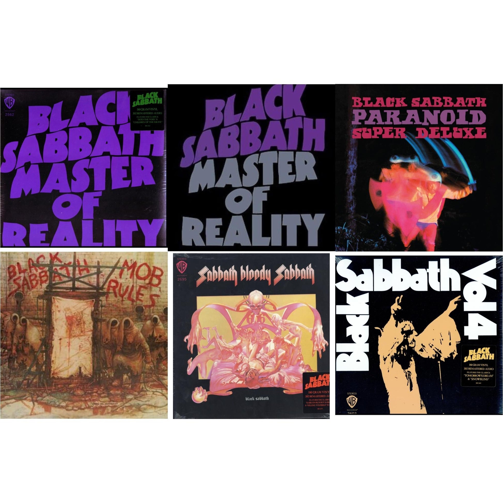 This is a 6 LP Vinyl SKU bundle.
1.This LP Vinyl is brand new.Format: LP VinylMusic Style: Heavy MetalThis item's title is: Vol. 4 (180G)Artist: Black SabbathLabel: RHINO/WARNER BROS.Barcode: 081227946609Release Date: 8/5/2016
2.This LP Vinyl is brand new.