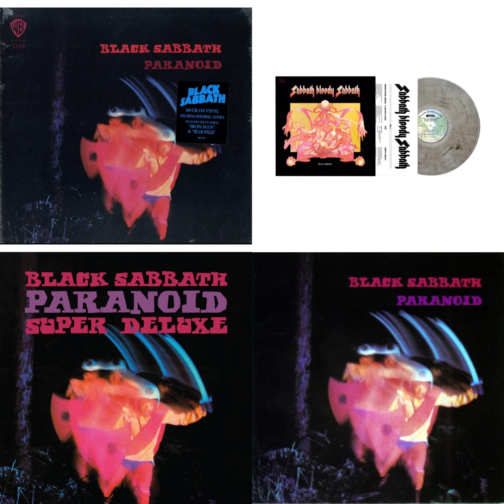 This is a 4 LP Vinyl SKU bundle.
1.This LP Vinyl is brand new.Format: LP VinylMusic Style: Hard RockThis item's title is: Paranoid (180G)Artist: Black SabbathLabel: RHINO/WARNER BROS.Barcode: 081227946708Release Date: 8/5/2016
2.This LP Vinyl is brand new.