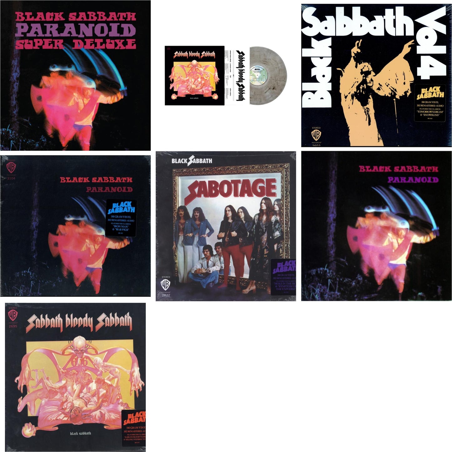 This is a 7 LP Vinyl SKU bundle.
1.This LP Vinyl is brand new.Format: LP VinylThis item's title is: Paranoid (Deluxe Edition)Artist: Black SabbathLabel: RHINO/WARNER BROS.Barcode: 603497846443Release Date: 10/9/2020
2.This LP Vinyl is brand new.