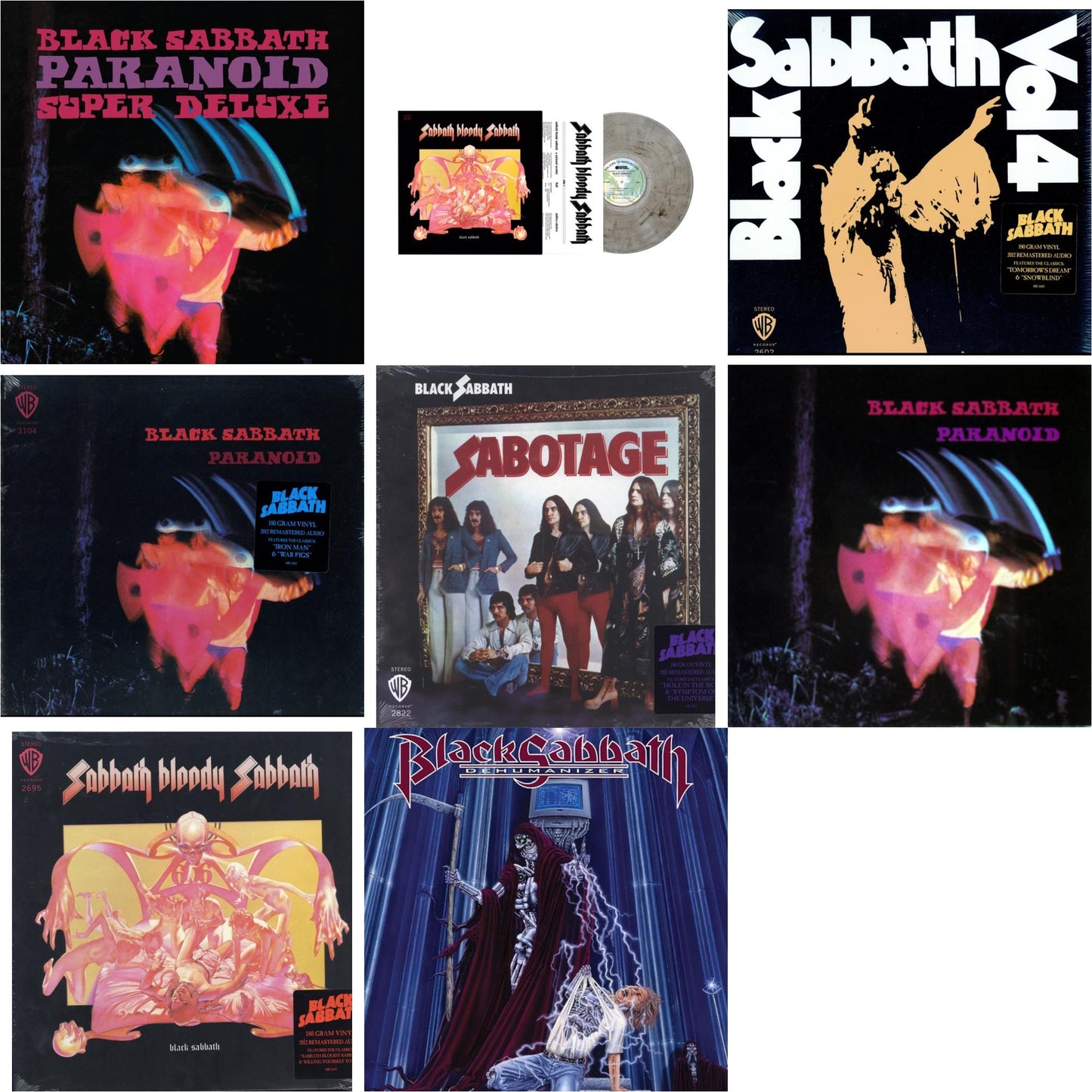 This is a 8 LP Vinyl SKU bundle.
1.This LP Vinyl is brand new.Format: LP VinylThis item's title is: Paranoid (Deluxe Edition)Artist: Black SabbathLabel: RHINO/WARNER BROS.Barcode: 603497846443Release Date: 10/9/2020
2.This LP Vinyl is brand new.