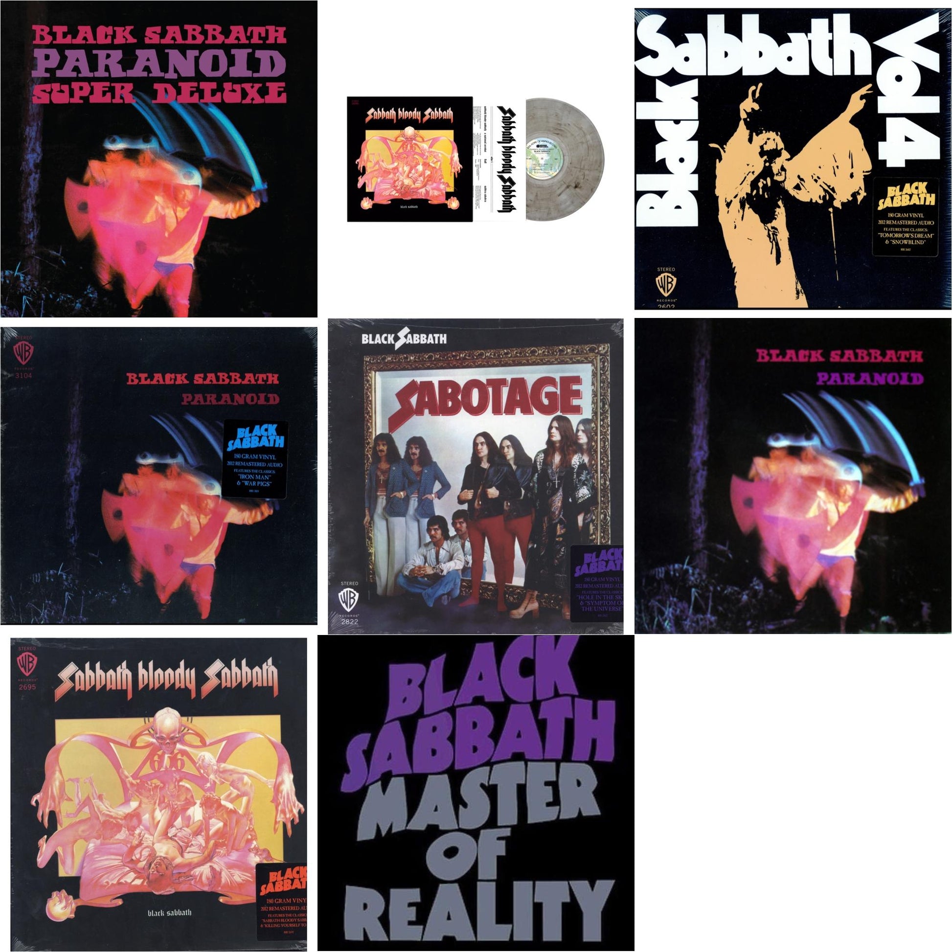 This is a 8 LP Vinyl SKU bundle.
1.This LP Vinyl is brand new.Format: LP VinylThis item's title is: Paranoid (Deluxe Edition)Artist: Black SabbathLabel: RHINO/WARNER BROS.Barcode: 603497846443Release Date: 10/9/2020
2.This LP Vinyl is brand new.