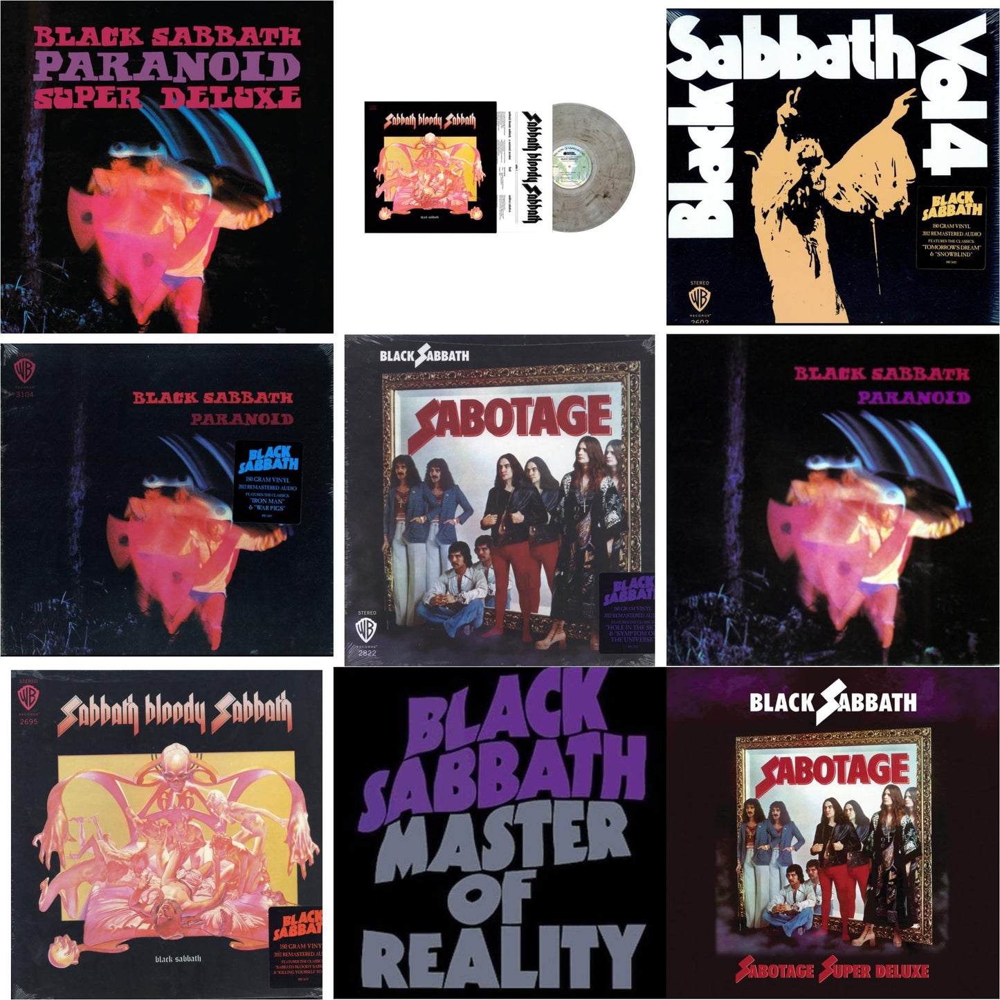 This is a 9 LP Vinyl SKU bundle.
1.This LP Vinyl is brand new.Format: LP VinylThis item's title is: Paranoid (Deluxe Edition)Artist: Black SabbathLabel: RHINO/WARNER BROS.Barcode: 603497846443Release Date: 10/9/2020
2.This LP Vinyl is brand new.