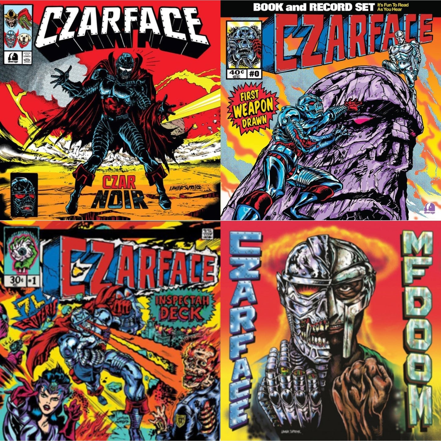 This is a 4 LP Vinyl SKU bundle.
1.This LP Vinyl is brand new.Format: LP VinylMusic Style: InstrumentalThis item's title is: Czar Noir (Red/White LP Vinyl)Artist: CzarfaceLabel: Silver AgeBarcode: 196922540677Release Date: 1/12/2024
2.This LP Vinyl is brand new.
