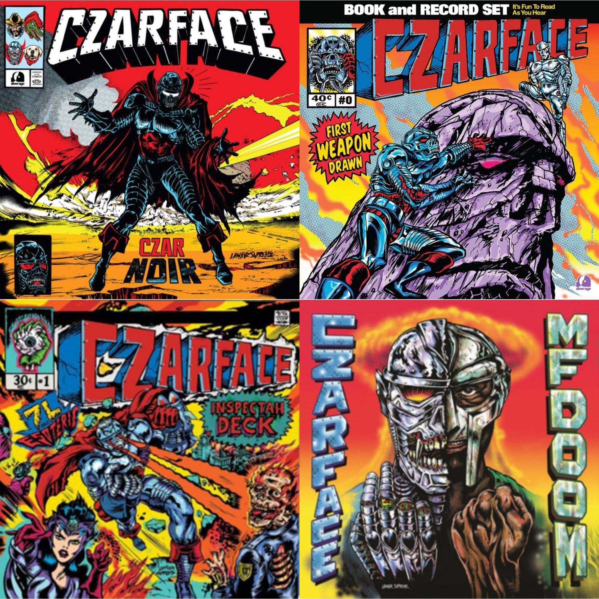 This is a 4 LP Vinyl SKU bundle.
1.This LP Vinyl is brand new.Format: LP VinylMusic Style: InstrumentalThis item's title is: Czar Noir (Red/White LP Vinyl)Artist: CzarfaceLabel: Silver AgeBarcode: 196922540677Release Date: 1/12/2024
2.This LP Vinyl is brand new.