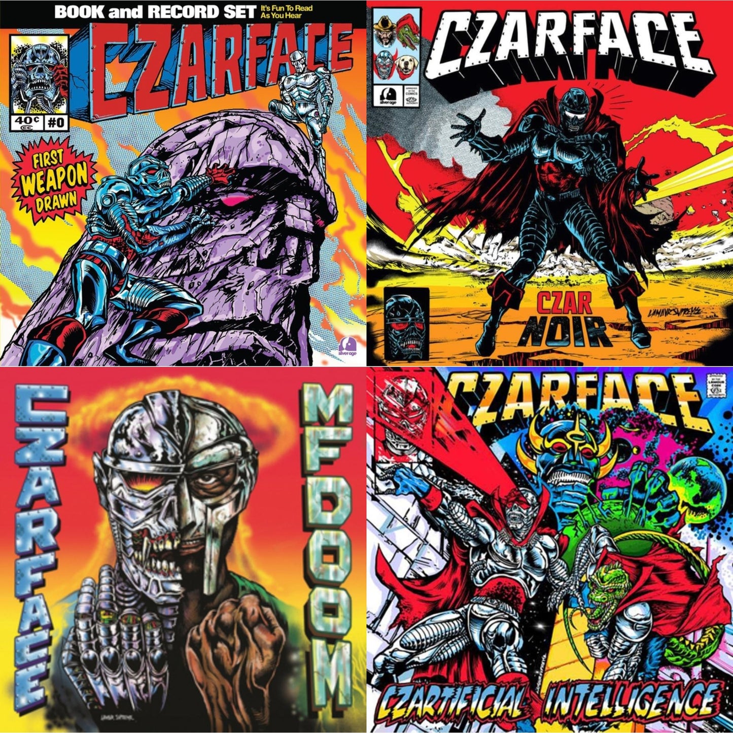 This is a 4 LP Vinyl SKU bundle.
1.This LP Vinyl is brand new.Format: LP VinylMusic Style: InstrumentalThis item's title is: First Weapon Drawn (Sky Blue LP Vinyl)Artist: CzarfaceLabel: Silver AgeBarcode: 196922540660Release Date: 1/12/2024
2.This LP Vinyl is brand new.