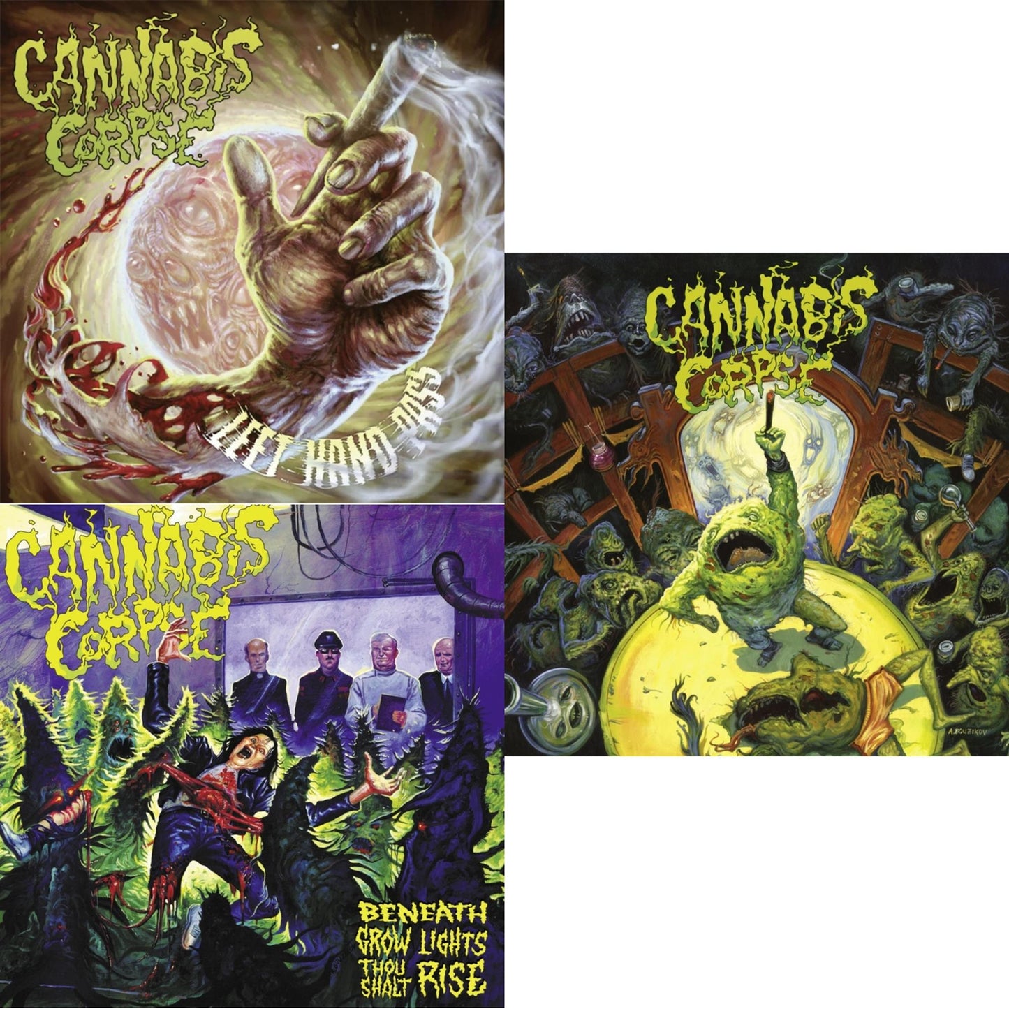This is a 3 LP Vinyl SKU bundle.
1.This LP Vinyl is brand new.Format: LP VinylMusic Style: Death MetalThis item's title is: Left Hand Pass (Ltd/Light Rose LP Vinyl)Artist: Cannabis CorpseLabel: SEASON OF MISTBarcode: 822603341515Release Date: 10/15/2021
2.This LP Vinyl is brand new.