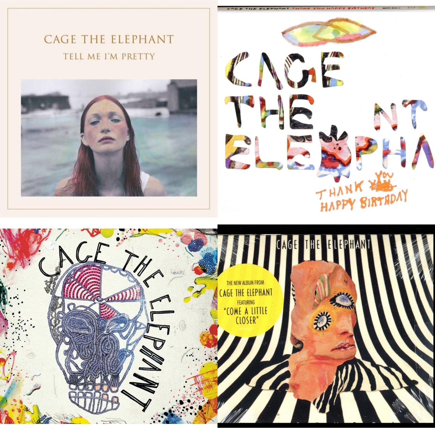 This is a 4 CD SKU bundle.
1.This CD is brand new.Format: CDThis item's title is: Tell Me I'm PrettyArtist: Cage The ElephantLabel: RCA RECORDSBarcode: 888751417021Release Date: 12/18/2015
2.This CD is brand new.