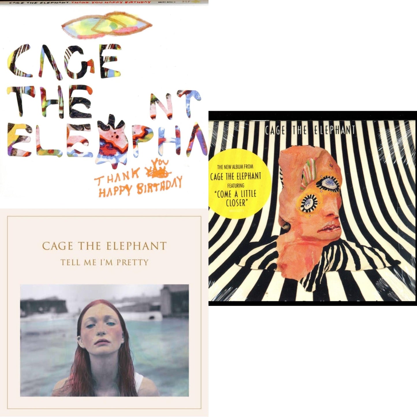 This is a 3 CD SKU bundle.
1.This CD is brand new.Format: CDMusic Style: Alternative RockThis item's title is: Thank You Happy BirthdayArtist: Cage The ElephantLabel: LEGACYBarcode: 886978142122Release Date: 1/11/2011
2.This CD is brand new.