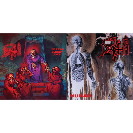 Scream Bloody Gore (Neon Violet, Bone White & Red  Tri Color Merge With Splatter LP Vinyl) & Human (Bone White, Blue Jay & Gold Tri Color Merge With Splatter LP Vinyl)