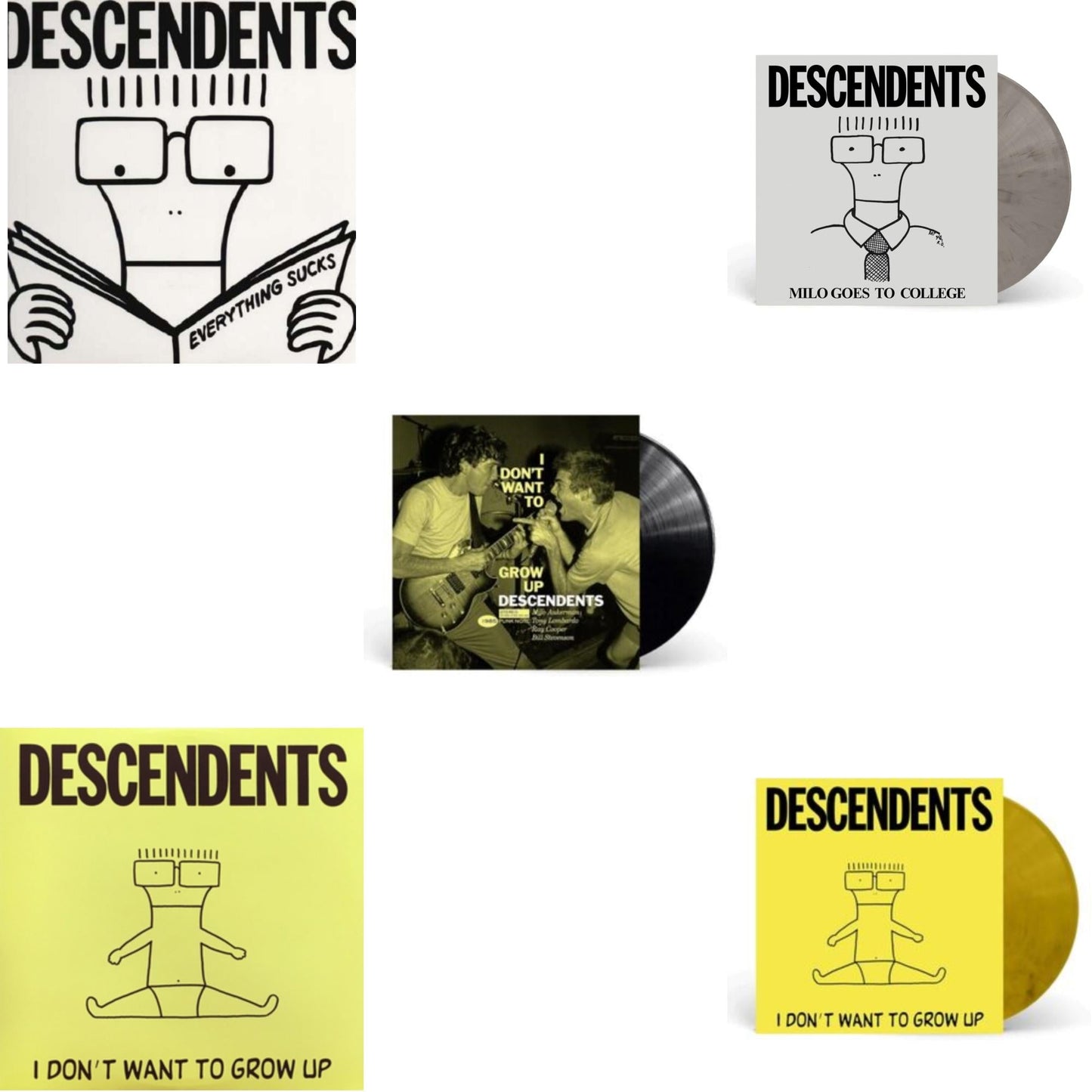 Everything Sucks & I Don't Want To Grow Up & I Don't Want To Grow Up (Punk Note Edition) & Milo Goes To College (Grey Marble LP Vinyl) & I Don't Want To Grow Up (Banana Peel LP Vinyl)