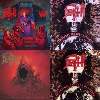 Death - Scream Bloody Gore (Neon Violet, Bone White & Red  Tri Color Merge With Splatter LP Vinyl) & Individual Thought Patterns - Reissue (Hot Pink, Bone White & Red Tri Color Merge W/ Splatter LP Vinyl) & Sound Of Perseverance (Black, Red & Gold